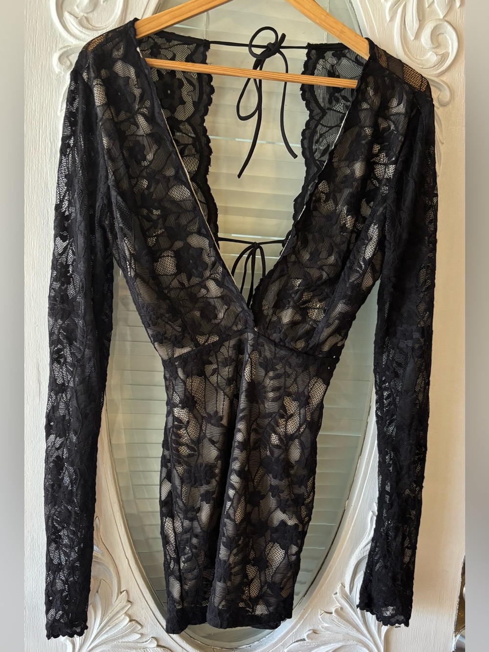 Lucy in the Sky Cream and Black Lace Detail Dress